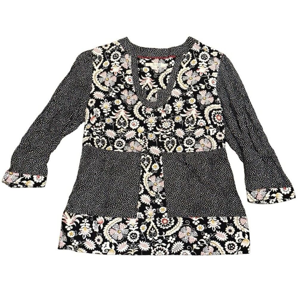 Boden Womens Top Size 10 Mollie Mixed Print Patch Folksy Floral BOHO Polka Dots